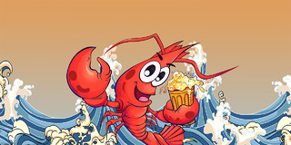 蓝色卡通海浪小龙虾啤酒夏日小龙虾展板背景夏日小龙虾背景